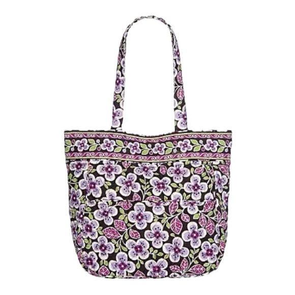 Vera Bradley Signature Print 3 Pocket Tote in Plum Petals - Picture 1 of 7